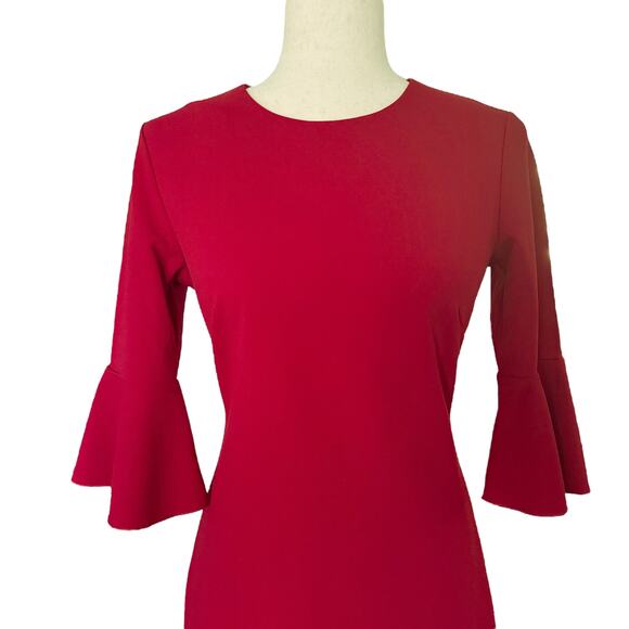 Banana Republic Sheath dress Bell flutter sleeves Womens Sz 2 4  Red Holiday - Picture 2 of 13